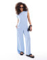 ASOS DESIGN shoulder pad column wide leg jumpsuit in blue