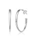 Rhodium-Plated with Cubic Zirconia 3-Stone C-Hoop Earrings in Sterling Silver