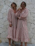 Фото #1 товара Labelrail x Collyer Twins frill midaxi dress with balloon sleeves in pink ditsy print