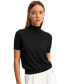 Фото #3 товара Women's High Neck Short Sleeves Silk Knitted Sweater