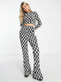 Фото #1 товара Daisy Street high waist trousers in checkerboard velvet plisse co-ord