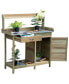 Outdoor Potting Bench Garden Wooden Work Station Metal Tabletop Cabinet Drawer