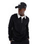 ASOS DESIGN rugby polo sweatshirt with zip in black