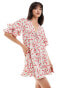 Фото #1 товара Wednesday's Girl floral print deep-v mini smock dress in pink