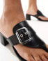 Фото #3 товара ASOS DESIGN Harlem premium leather toe thong mid sandals with buckle detail in black