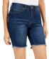 Juniors' Frayed High Rise Denim Bermuda Shorts