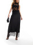 Y.A.S satin lace trim maxi skirt with side slit in black