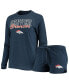ფოტო #1 პროდუქტის Women's Navy Denver Broncos Meter Knit Long Sleeve Raglan Top and Shorts Sleep Set