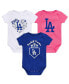 ფოტო #1 პროდუქტის Fanatics Girls Infant Los Angeles Dodgers 3-Pack Home Run Bodysuit Set