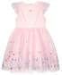 Toddler Girls Sequin Flutter Sleeve and Printed Foil Butterfly Border Dress