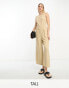 Фото #2 товара Vero Moda Tall linen touch tie back jumpsuit with pleat front wide leg in beige