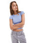 Фото #1 товара ASOS DESIGN knitted plated baby tee with contrast trim in blue