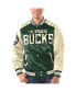 ფოტო #1 პროდუქტის Men's Hunter Green, Cream Milwaukee Bucks Renegade Satin Full-Snap Varsity Jacket