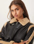 Glamorous black contrast shearling aviator coat