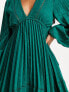 Фото #3 товара ASOS DESIGN Petite v front trim detail pleated dobby mini dress in forest green