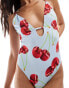 ASOS DESIGN Cleo cut-out plunge swimsuit in cherry print