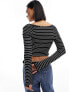 New Look stripe bardot top in black