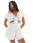 Miss Selfridge festival broderie lace mix cut out playsuit in white