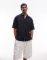 Topman oversized fit mini waffle button through jersey shirt in navy