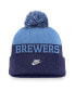 Фото #2 товара Men's Royal Milwaukee Brewers Rewind Peak Cuffed Knit Hat with Pom