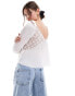 Фото #2 товара Vero Moda long sleeved tie front top with lace inserts in white