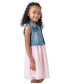 Toddler & Little Girls Denim Vest and Embroidered Dress Outfit, 2 PC