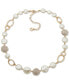 Фото #1 товара Gold-Tone Pavé & Imitation Pearl Disc Collar Necklace, 16" + 3" extender