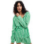 Esmee oversized long sleeve stripe beach shirt co-ord in green