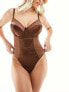 Ivory Rose Fuller Bust DD-G satin mesh bodysuit in chocolate brown Коричневый, EU 75F - фото #1