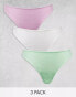 Фото #2 товара ASOS DESIGN 3 pack ribbed thongs in white, lilac & pistachio