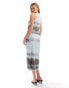 Threadbare mesh maxi dress in grey multi print