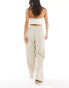 Фото #3 товара Stradivarius Petite crinkle pull on trouser in stone