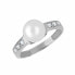Charming white gold ring with crystals and genuine pearl 225 001 00237 07