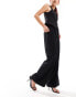 & Other Stories straight leg trousers with frill edge waist in black