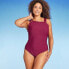 Women's UPF 50 Asymmetrical Shoulder One Piece Swimsuit - Aqua Green Burgundy M