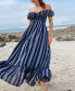 ფოტო #2 პროდუქტის Women's Striped Off-Shoulder Ruffled Maxi Beach Dress