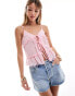 Pieces romantic sheer tie front cami top in pink