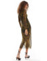 AllSaints Tia mesh midi dress in leopard print Teresa-Khakigrün, 40 - фото #3