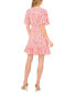 ფოტო #2 პროდუქტის Women's Floral Print Tie Waist Fluted Hem Pleat Neck Skater Dress