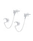 Celestial Crescent Moon Stars Double Pierced Cartilage Ear Lobe Helix Chain & Ball Ear Stud Earrings For Women Body Piercing .925 Sterling Silver