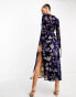 ASOS DESIGN velvet burn out maxi dress in blue floral burnout