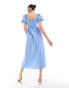 Фото #2 товара & Other Stories midi dress with puff sleeves and shirred back detail in blue