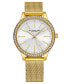 ფოტო #1 პროდუქტის Women's Quartz Crystal Studded Gold Case and Gold Mesh Bracelet, Silver Dial, Gold Hands and Markers Watch