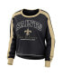 ფოტო #2 პროდუქტის Women's Black, Gold New Orleans Saints Color Block Modest Crop Long Sleeve T-shirt