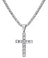 ფოტო #4 პროდუქტის Men's Cubic Zirconia Cross 24" Pendant Necklace in Black-Ion Plated Stainless Steel