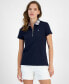 ფოტო #1 პროდუქტის Women's Contrast-Collar Polo Short-Sleeve Top