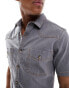 ASOS DESIGN short sleeve slim western denim shirt with in washed black Черный, XL - Chest 44 - фото #4