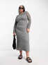 Фото #1 товара ASOS DESIGN Curve ribbed long sleeve midi dress with crochet insert in grey