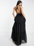 Фото #2 товара ASOS DESIGN button through tiered maxi dress with lace trim detail in black