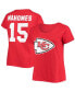 ფოტო #1 პროდუქტის Women's Patrick Mahomes Red Kansas City Chiefs Plus Size Name and Number V-Neck T-shirt